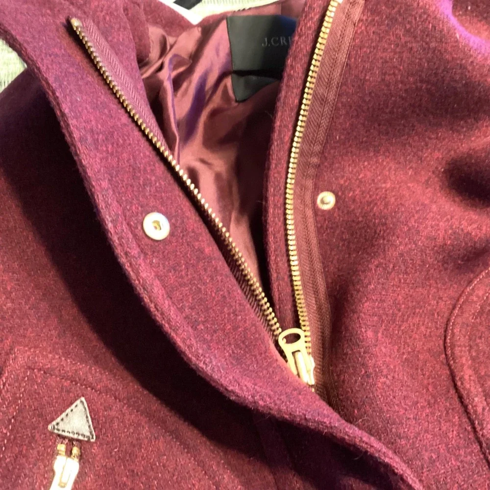 J.Crew Women Stadium Cloth Wool Parka Nello Gori Burgundy Hooded Coat Size 6 EUC - Picture 5 of 12